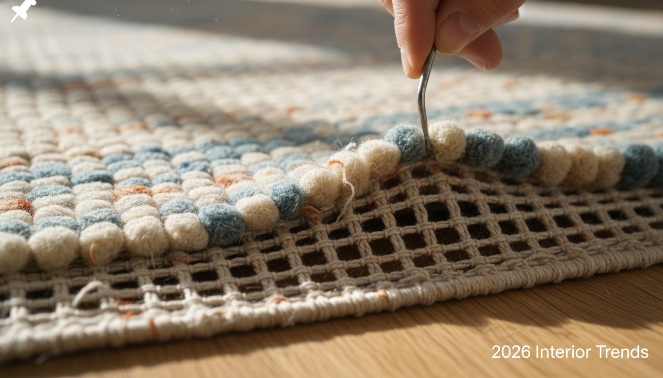 Macro photography of hand-knotted rug fibers highlighting the complex structural foundation.