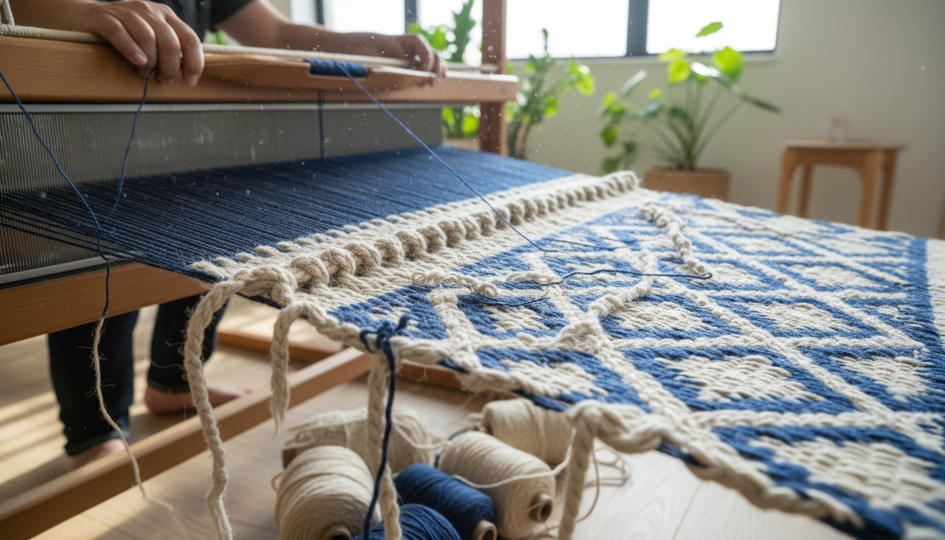 Macro view of raw and dyed hemp fibers demonstrating the natural durability and texture of sustainable rug materials.