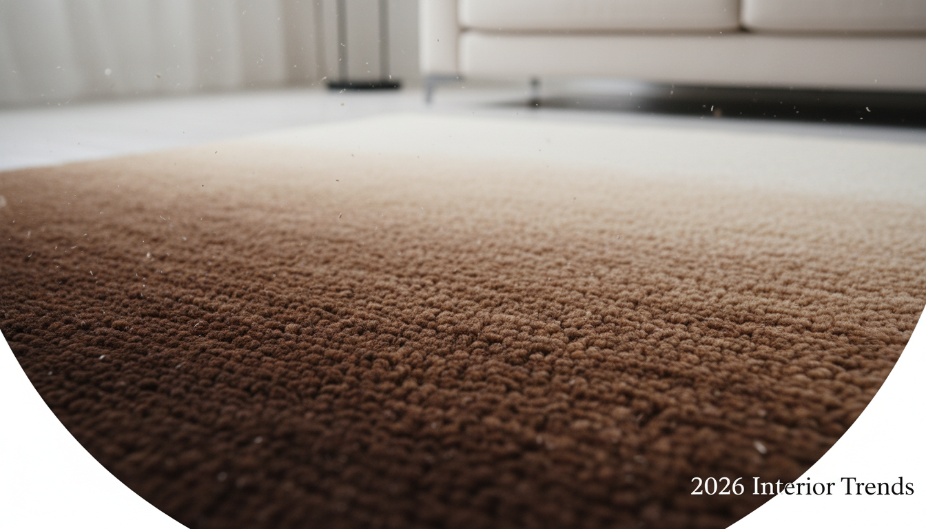 Detailed close-up of a mocha ombre rug showing the high-quality color transition of the 2026 textile trend.