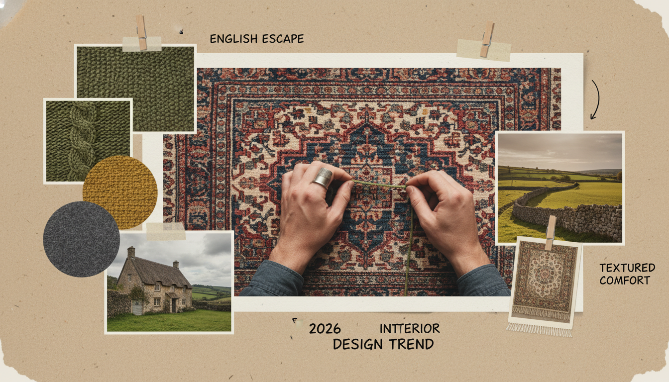 A sophisticated color palette for 2026 heritage rugs inspired by the natural landscapes of the Cotswolds.