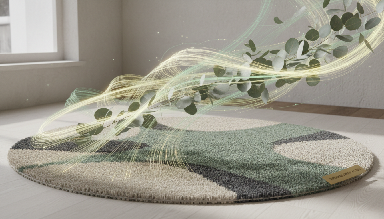 Conceptual visualization of the eco-friendly closed-loop production process for eucalyptus rug fibers.
