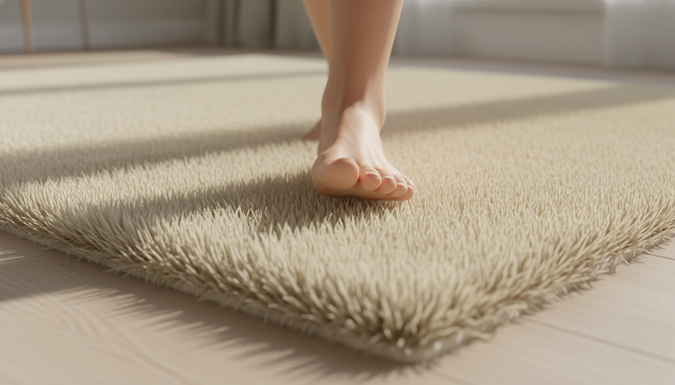 Close-up image highlighting the plush and soft tactile quality of a high-end eucalyptus fiber rug.