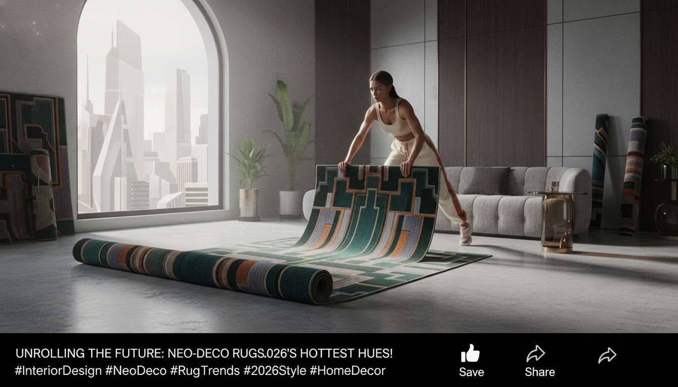 A sophisticated color palette for 2026 Neo-Deco rugs highlighting jewel tones and metallic finishes.
