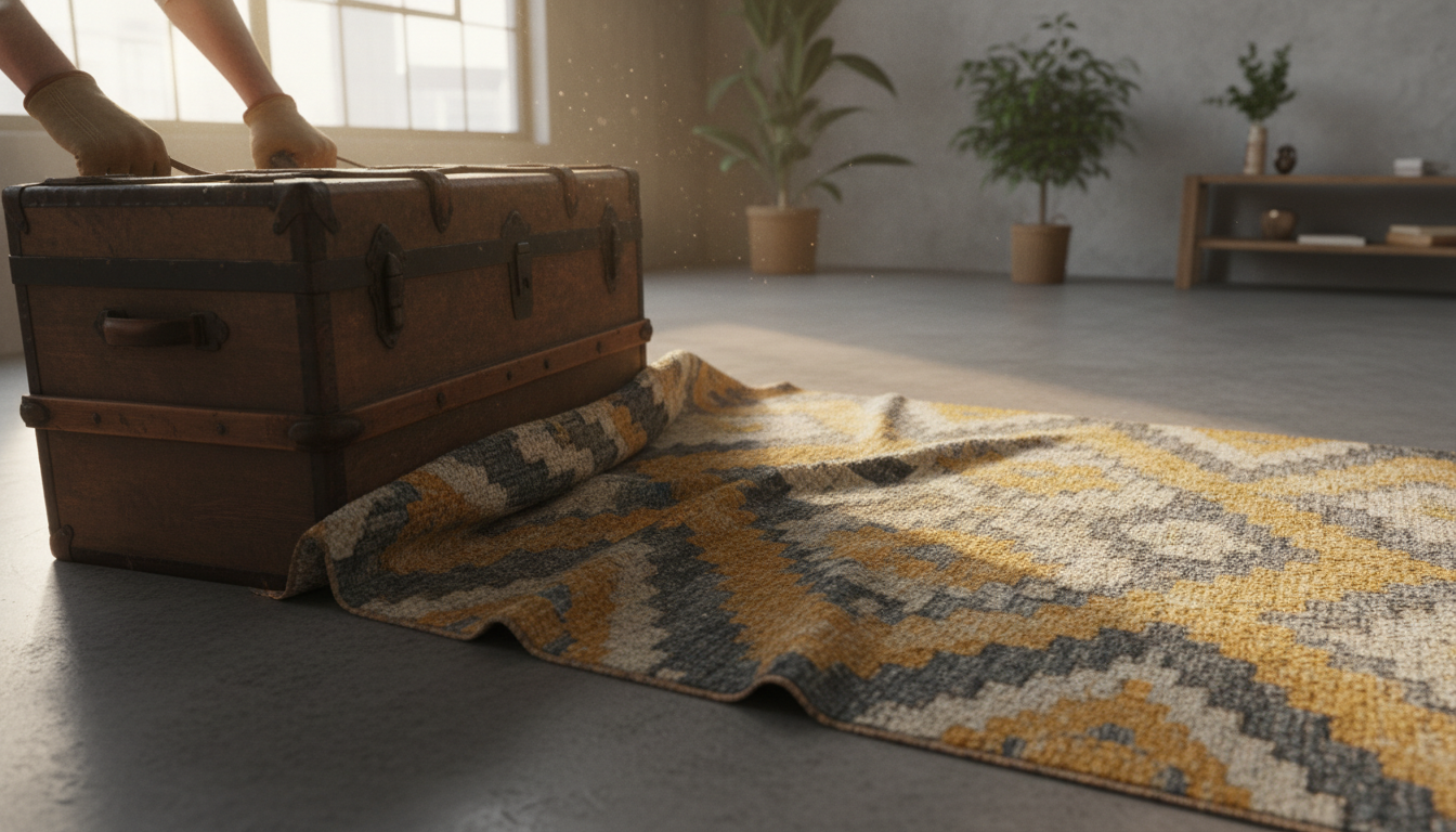 Durable and high-quality hand-knotted rug in scorched ochre showing its potential as an investment piece.