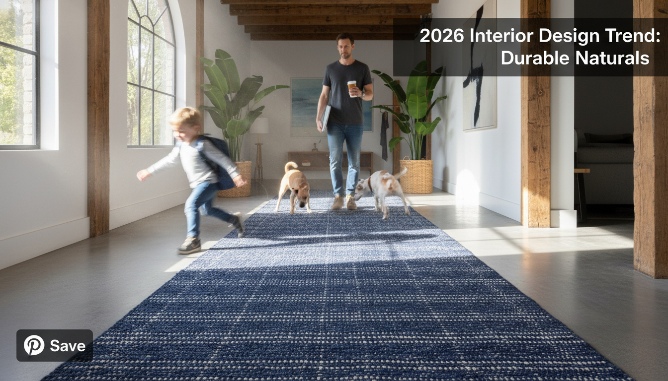 Durable indigo hemp rug runner placed in a high-traffic hallway to demonstrate its longevity and functional design.