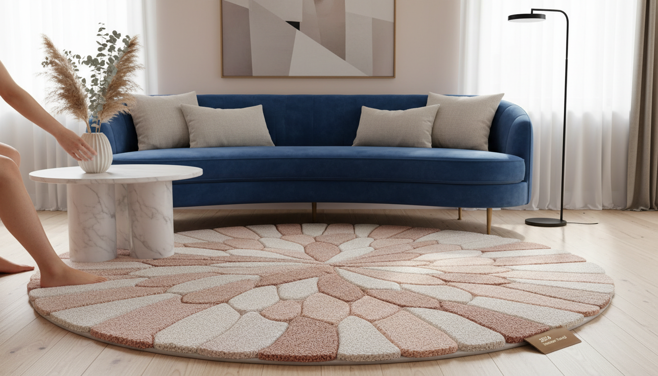 A perfectly styled living area showing how to balance romantic minimalist rugs with contemporary furniture.