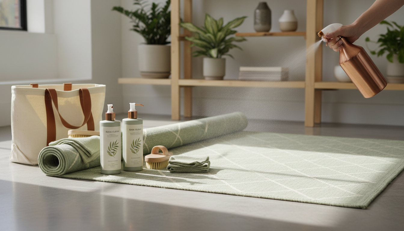 Maintenance and care setup for high-quality sustainable Tencel eucalyptus rugs.