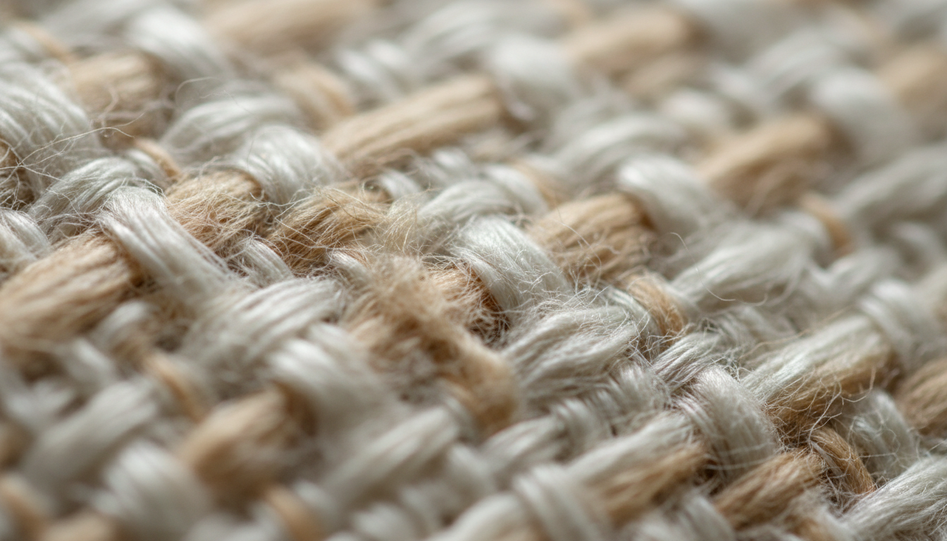 Detailed macro view of raw Himalayan Nettle Allo fibers highlighting the organic texture and natural color palette for sustainable rug design.