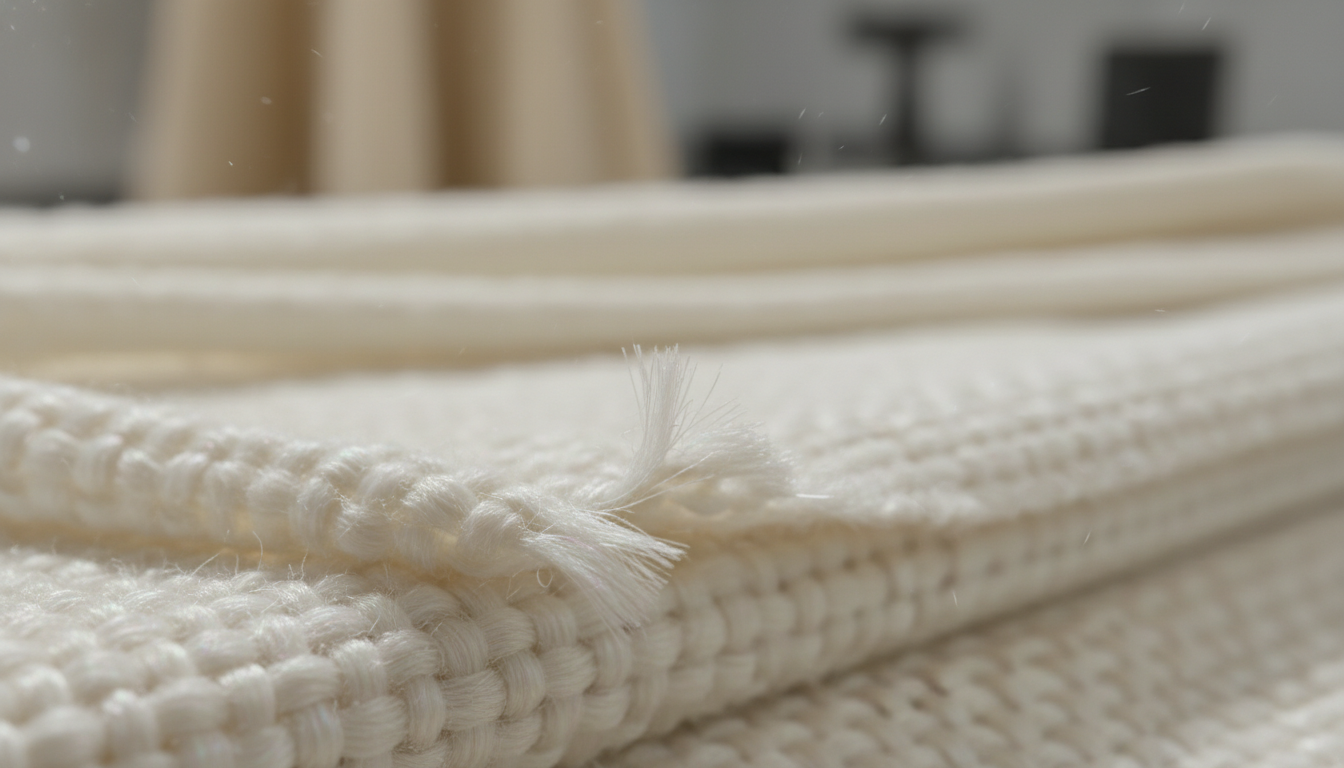 Detailed macro shot of shimmering milk-silk fibers used in upcycled rugs.