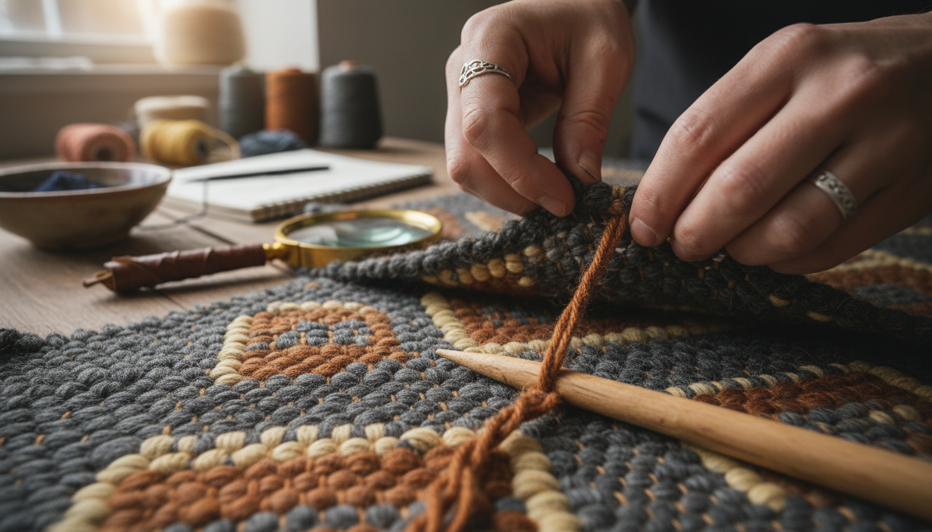 Detailed shot of mineral-toned fibers in Afro-Bohemian rugs 2026.