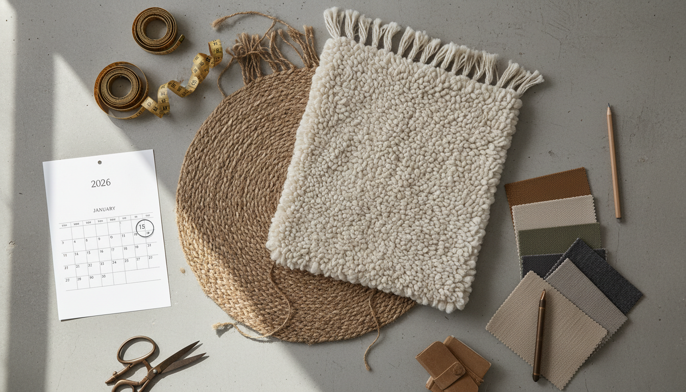 Top-down view of summer and winter rug material swatches for seasonal planning