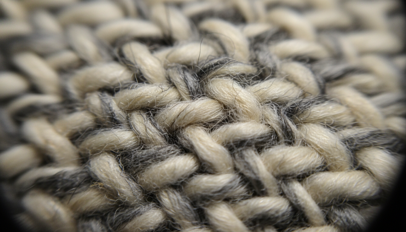 Detailed macro photography of raw undyed wool fibers showing natural color variations and lanolin texture.