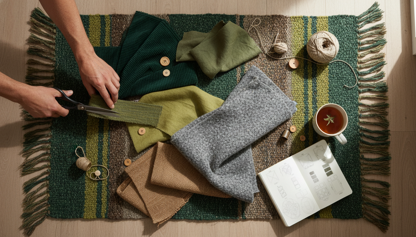 A palette of 2026 biophilic colors for moss rugs including veridian, lichen, and earthy tones.