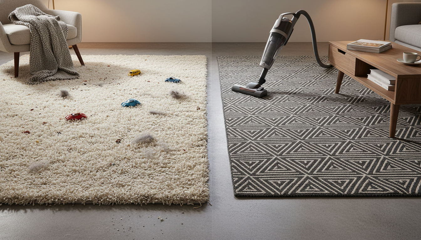 Comparison of high-pile versus low-pile rugs for kids safety and cleanliness