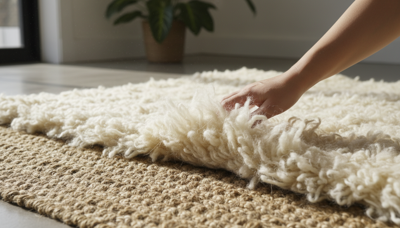 Textural contrast of jute and wool in a high-end Afro-Bohemian rug design.