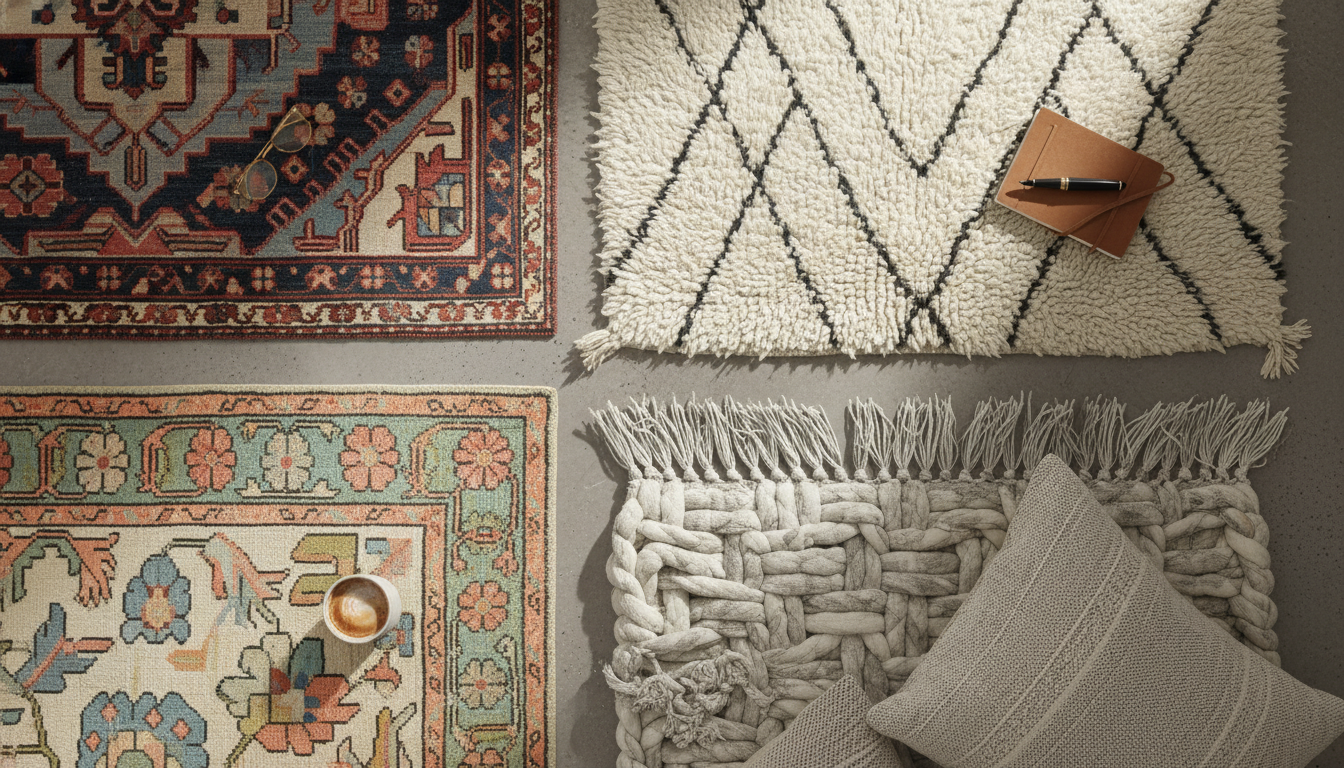 Four examples of timeless rug patterns that hold value and complement evolving furniture styles.