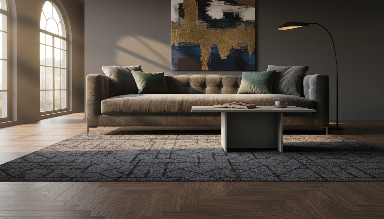 High-performance synthetic rug in a luxury living room setting