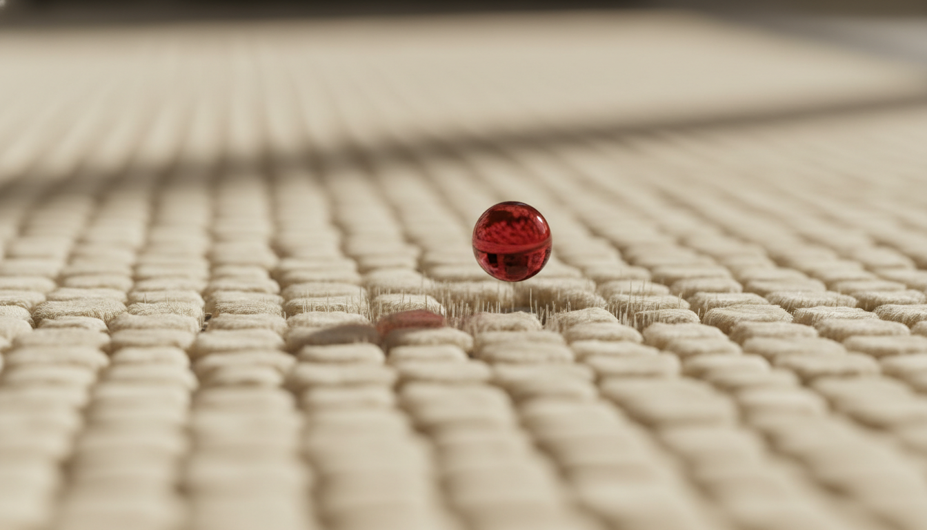 High-speed photography of liquid beads on a stain-resistant self-healing smart-fiber rug.