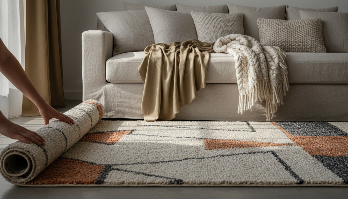 Layered textiles including linen, wool, and silk on a sofa, highlighting textural depth in home styling.