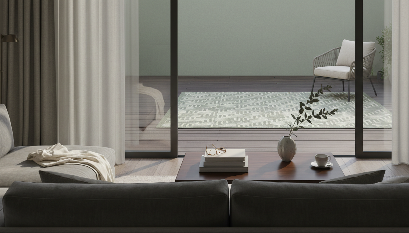 Sophisticated color coordination between interior walls and an outdoor rug.