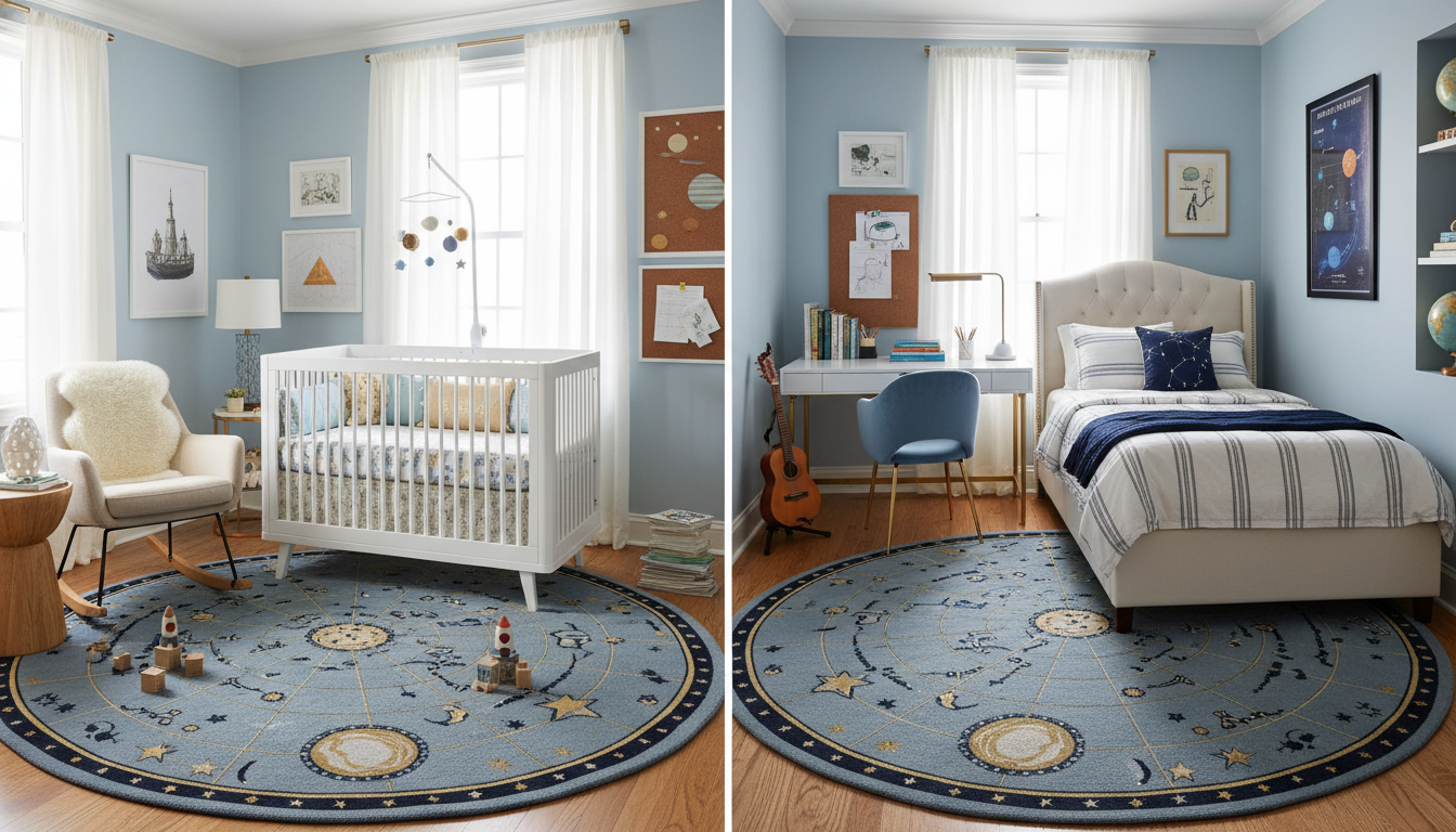Nursery to tween room transition showing the longevity of a well-chosen rug
