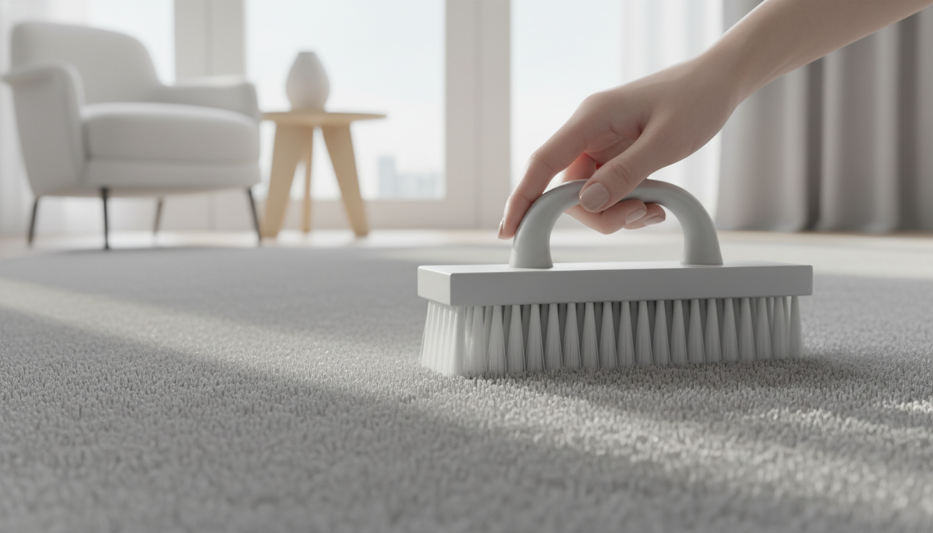 Proper maintenance and care of a luxury lyocell rug using gentle cleaning tools.