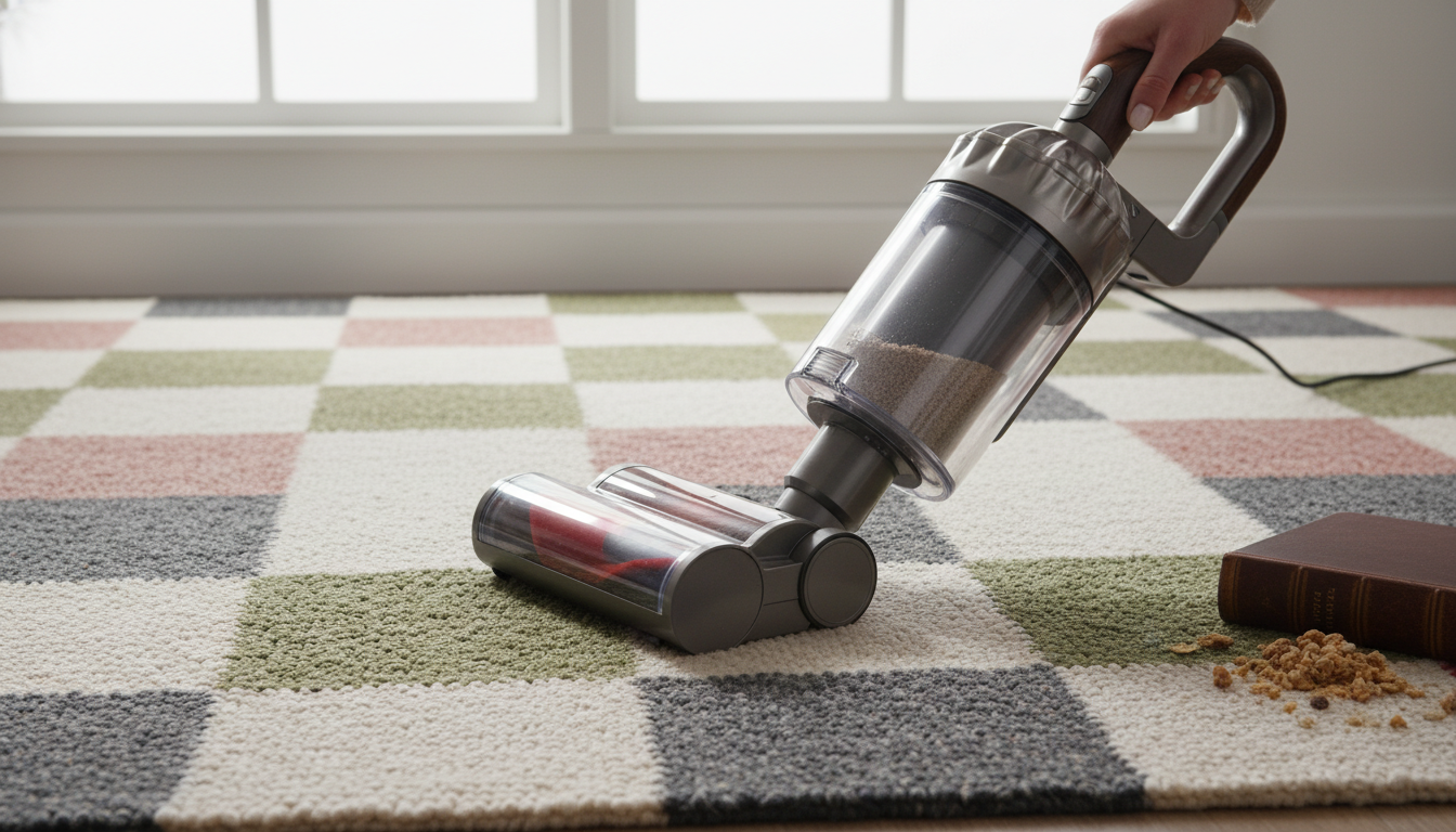 Close-up of a durable harlequin pattern rug demonstrating maintenance and fiber quality.