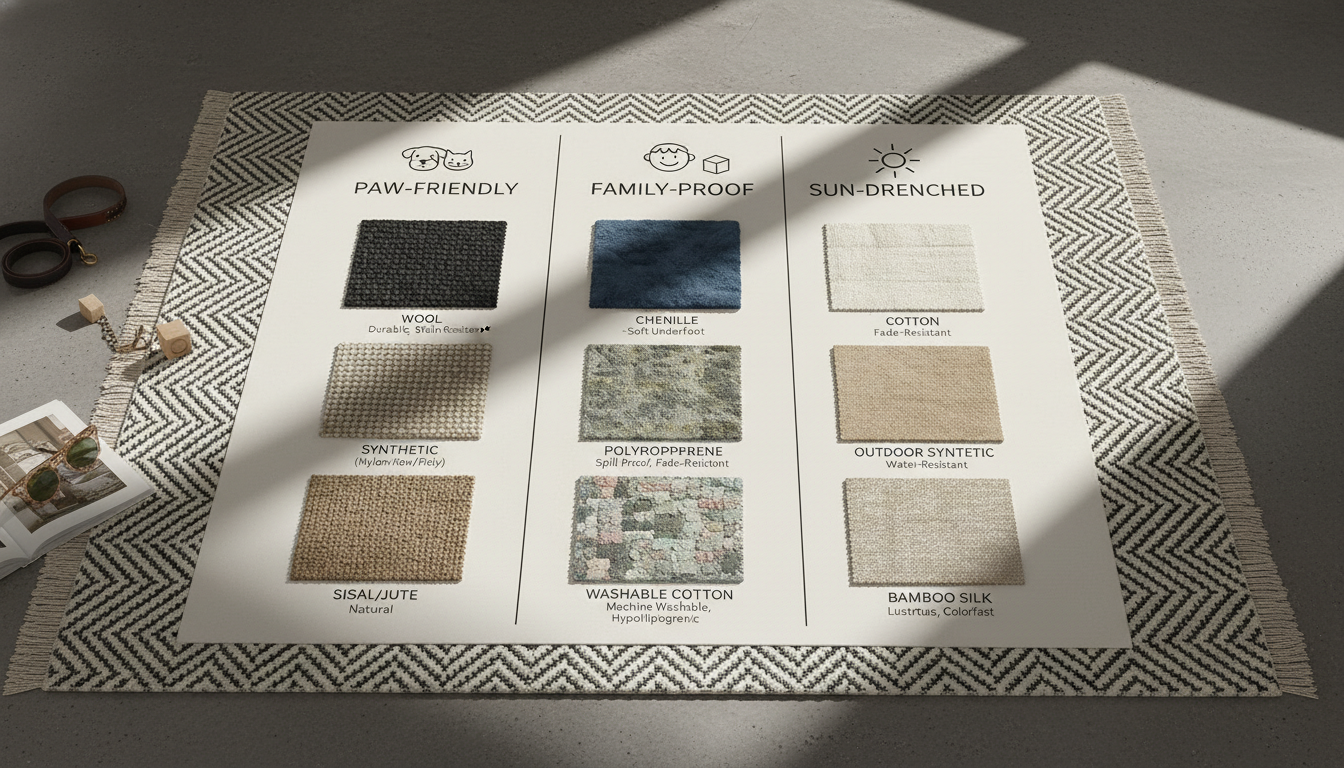 2026 rug material decision matrix chart for pets kids and traffic levels