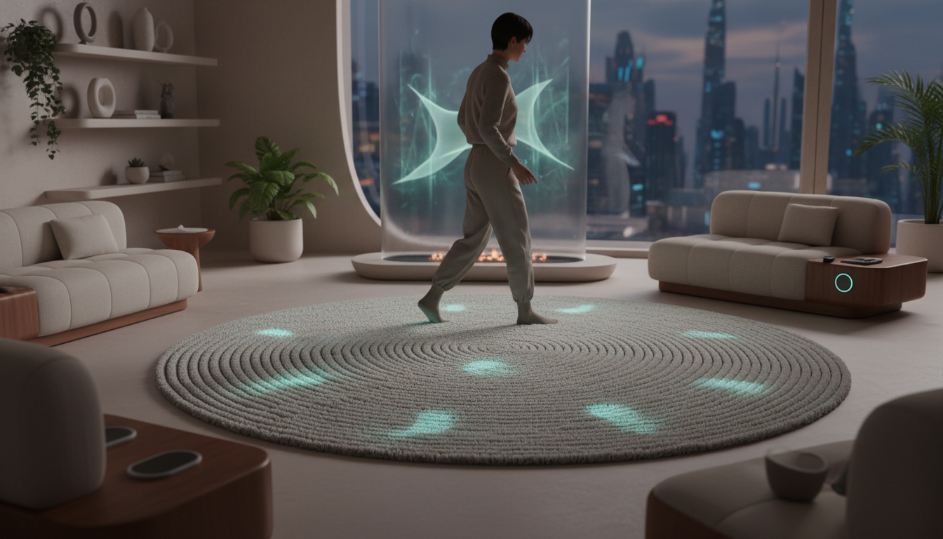 Speculative design of future reactive rugs that integrate light and sensory technology into the fibers.