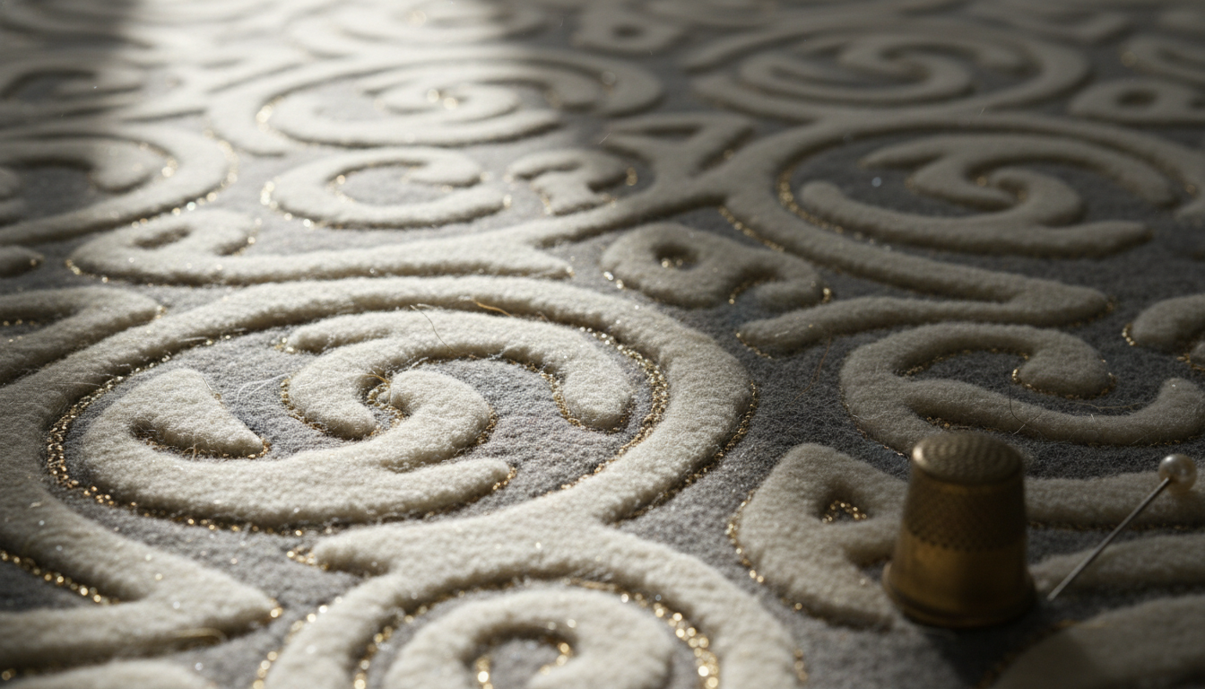 High-low sculpted pile rug showing 3D textural patterns in cream wool, popular in 2026 interior design.