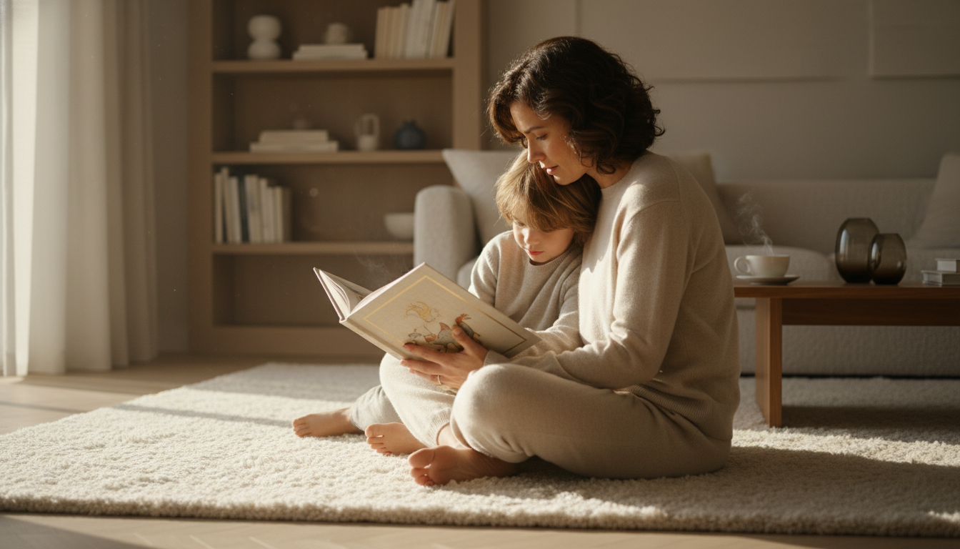 Parent and child bonding on a safe and stylish nursery rug