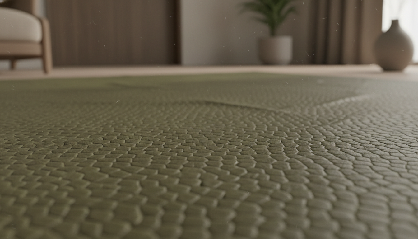 Detailed macro photography of the sustainable fiber texture found in high-end Cactus Leather Rugs.
