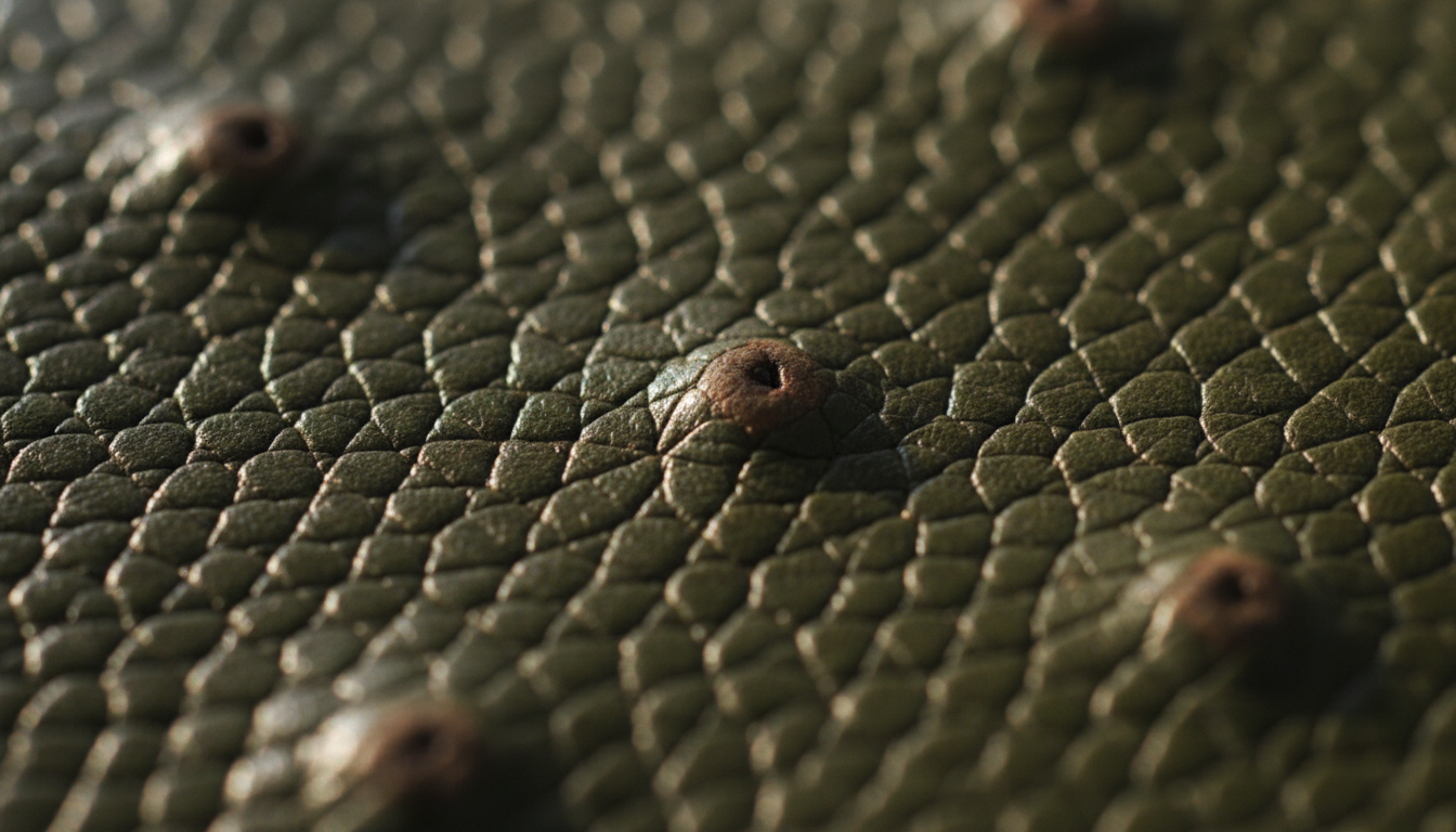 Detailed macro shot of green cactus leather grain highlighting the sustainable material's organic texture and luxurious finish.