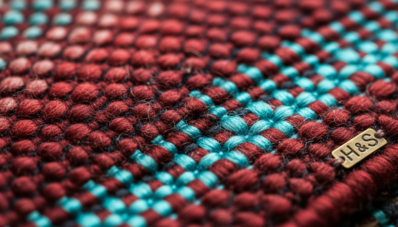 Close-up detail of a glitch Persian rug's weave showing the contrast between traditional wool and iridescent bamboo silk fibers.