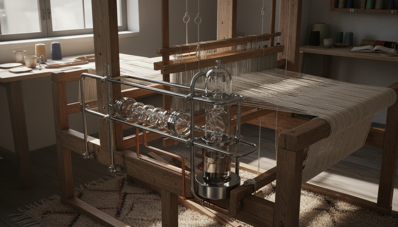Modern dew-harvesting technology used in sustainable textile production.