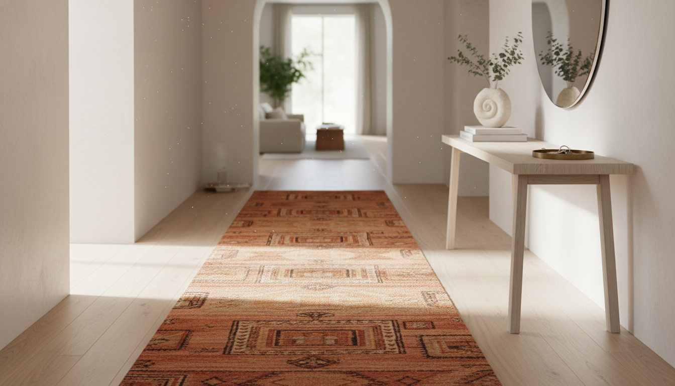 Elegant entryway featuring a long runner rug that creates a welcoming transition into the home.