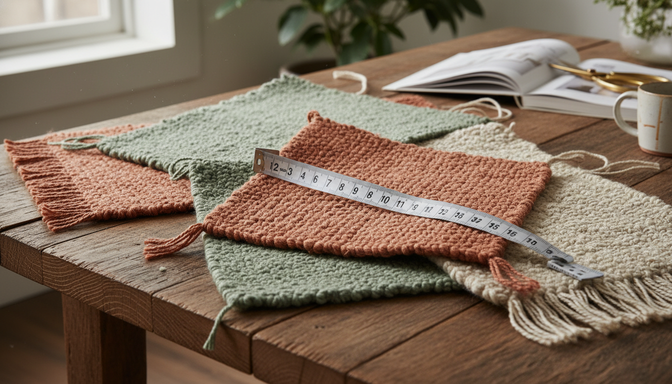 Selection of wellness rug samples showcasing different colors and weighted textures for home interior planning.