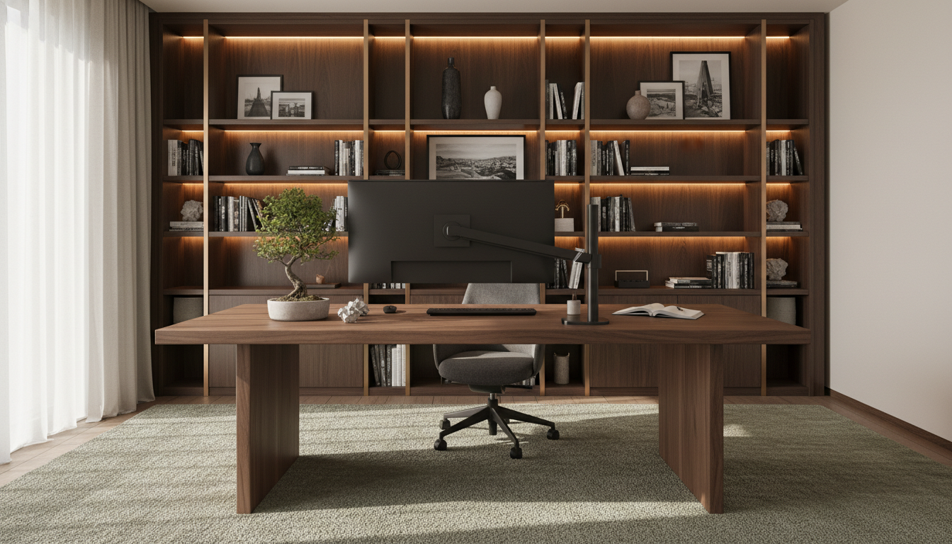 Strategic office rug placement used for acoustic dampening and creating a focused work environment.