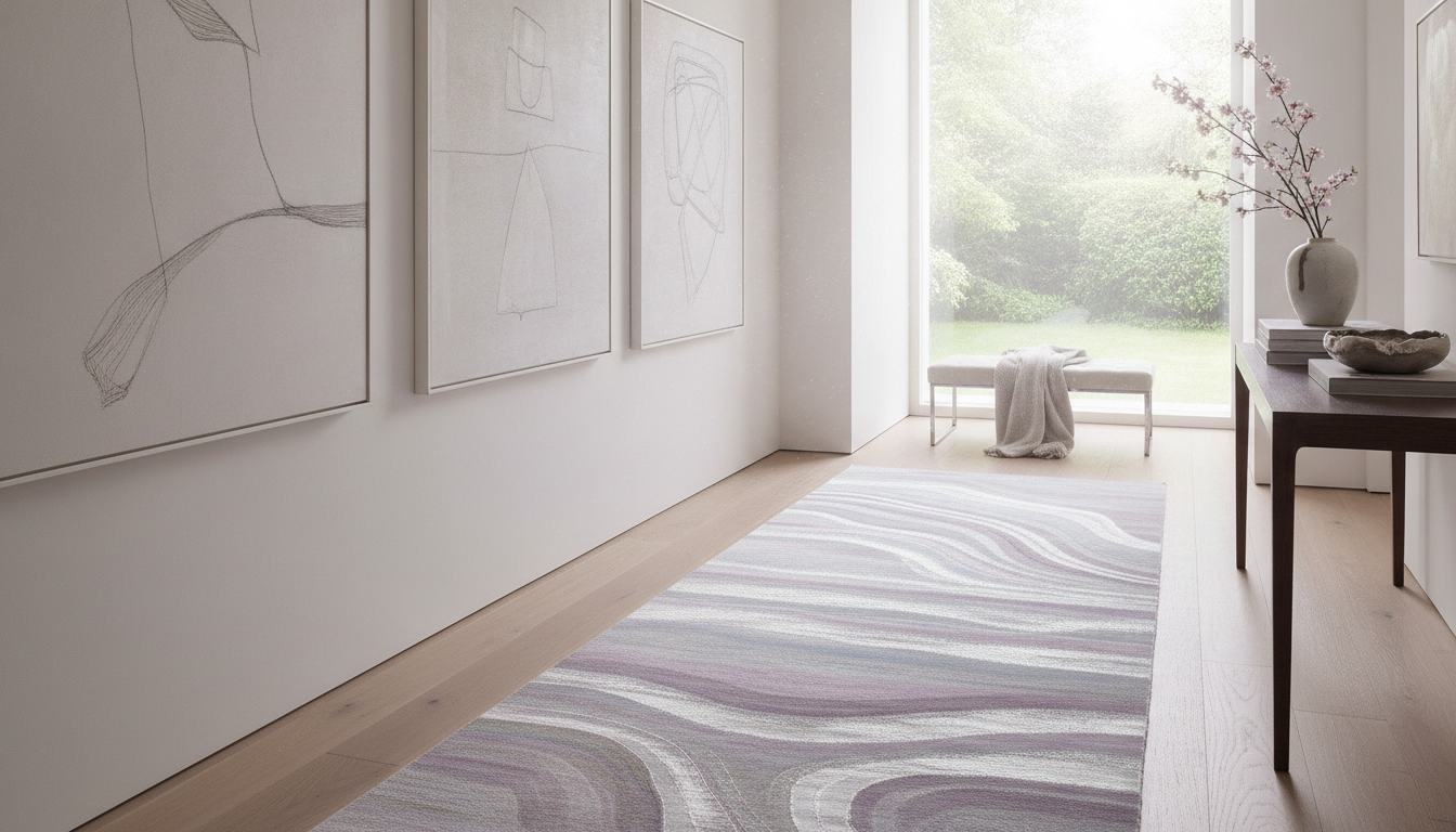 Iridescent silk-infused runner rug used to create a sense of expansion and hope in somatic design.